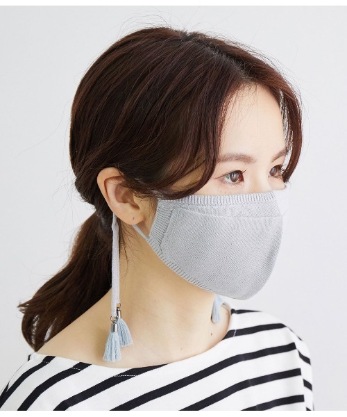 ROPE' PICNIC(ロペピクニック)の「タッセル付きコットンニットマスク(マスク・レディース・チャコールグレー/ラベンダー/ピンク/ブルー系その他4・FREE)」の3枚目の写真