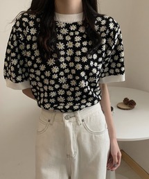 花柄クルーネックブラウス