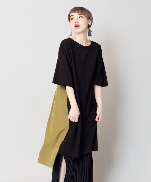 若者の大愛商品 OSMOSIS（オズモーシス）の「バックタックサイドスリットロングT トップス