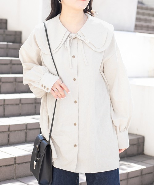 PairPair（ペアペア）の「ビックカラーコットンリネンシャツ(リンクアイテム)（シャツ/ブラウス・レディース・モカ/アイボリー・FREE）」の9枚目の写真
