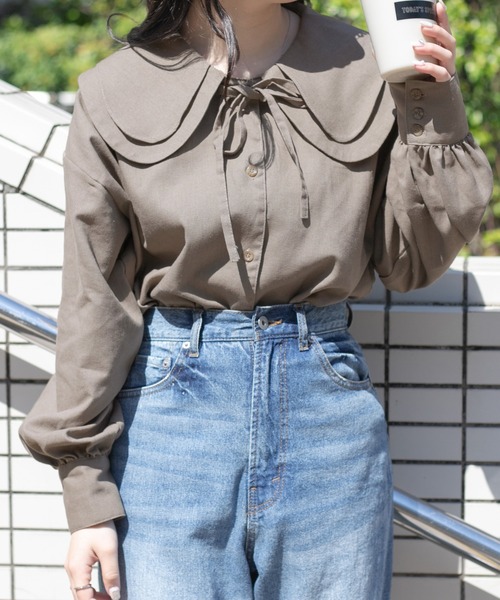 PairPair（ペアペア）の「ビックカラーコットンリネンシャツ(リンクアイテム)（シャツ/ブラウス・レディース・モカ/アイボリー・FREE）」の14枚目の写真