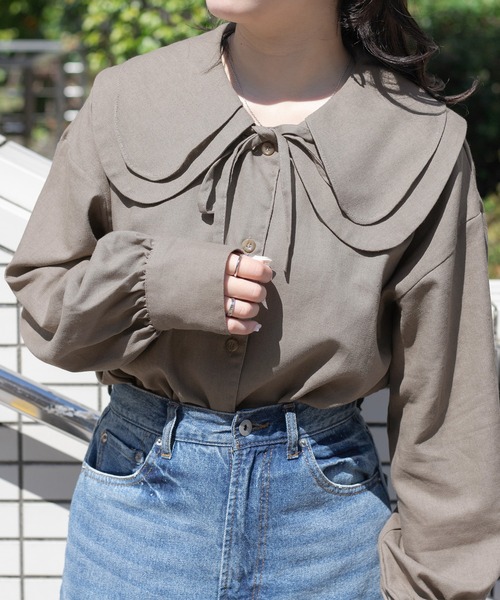 PairPair（ペアペア）の「ビックカラーコットンリネンシャツ(リンクアイテム)（シャツ/ブラウス・レディース・モカ/アイボリー・FREE）」の4枚目の写真