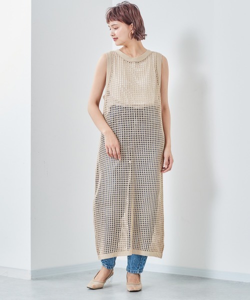 cepo（セポ）の「メッシュニットワンピース（ワンピース・レディース・ブラウン/ベージュ/ブルー・M）」の2枚目の写真