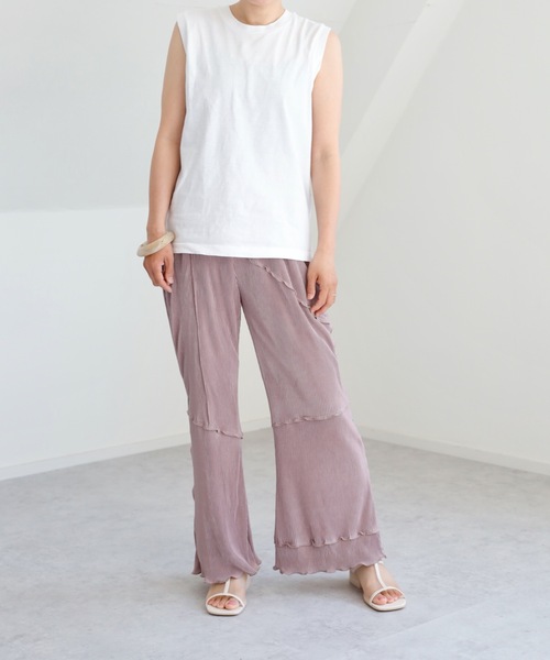 UNFIELD（アンフィールド）の「【UNFIELD プリーツクロスメローフレアパンツ】（その他パンツ・レディース・パープル/ピンクベージュ/グレイッシュベージュ・FREE）」の5枚目の写真
