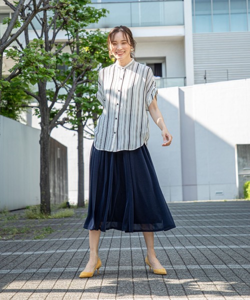 A/C DESIGN BY ALPHA CUBIC（エーシーデザインバイアルファキュービック）の「シアーフレアスカート（スカート・レディース・ネイビー/グリーン・67/70/64）」の20枚目の写真
