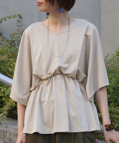 NICOLE white（ニコルホワイト）の「フレアーギャザーカットソー（Tシャツ/カットソー・レディース・ライトグレー/ピンク/ブラック・FREE）」の3枚目の写真