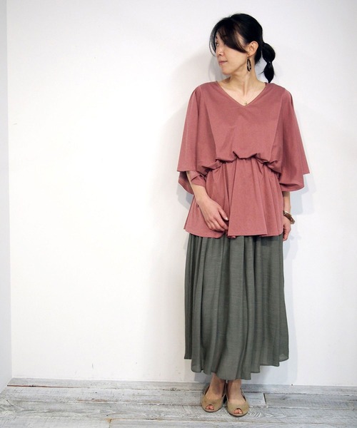 NICOLE white（ニコルホワイト）の「フレアーギャザーカットソー（Tシャツ/カットソー・レディース・ライトグレー/ピンク/ブラック・FREE）」の13枚目の写真