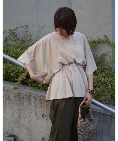 NICOLE white（ニコルホワイト）の「フレアーギャザーカットソー（Tシャツ/カットソー・レディース・ライトグレー/ピンク/ブラック・FREE）」の20枚目の写真