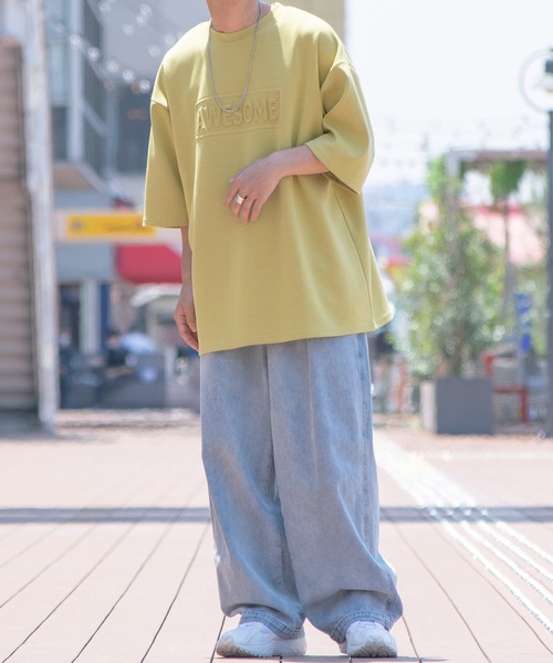 PairPair(ペアペア)の「ダンボールBIG T(ユニセックス)(Tシャツ/カットソー・レディース・オフホワイト/ピンク/イエロー/グレイッシュブルー・MEDIUM/LARGE)」の3枚目の写真