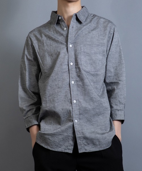 Beno(ビーノ)の「ストレッチ コットン リネン レギュラーカラー 7分袖シャツ(シャツ/ブラウス・メンズ・ホワイト/ブラック/グレー/オレンジ/カーキ/ネイビー/ピンク/サックスブルー/ブルー/グリーン/ライトピンク・LL/M/L)」の4枚目の写真