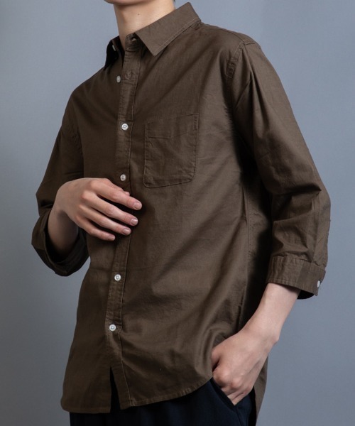 Beno(ビーノ)の「ストレッチ コットン リネン レギュラーカラー 7分袖シャツ(シャツ/ブラウス・メンズ・ホワイト/ブラック/グレー/オレンジ/カーキ/ネイビー/ピンク/サックスブルー/ブルー/グリーン/ライトピンク・LL/M/L)」の5枚目の写真