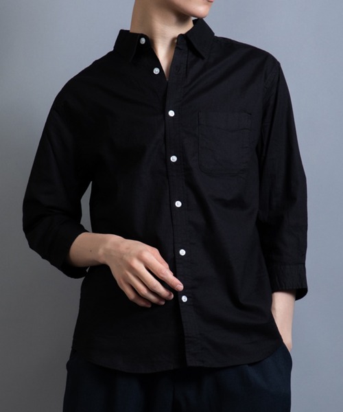 Beno(ビーノ)の「ストレッチ コットン リネン レギュラーカラー 7分袖シャツ(シャツ/ブラウス・メンズ・ホワイト/ブラック/グレー/オレンジ/カーキ/ネイビー/ピンク/サックスブルー/ブルー/グリーン/ライトピンク・LL/M/L)」の3枚目の写真