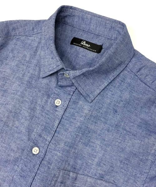 Beno(ビーノ)の「ストレッチ コットン リネン レギュラーカラー 7分袖シャツ(シャツ/ブラウス・メンズ・ホワイト/ブラック/グレー/オレンジ/カーキ/ネイビー/ピンク/サックスブルー/ブルー/グリーン/ライトピンク・LL/M/L)」の13枚目の写真