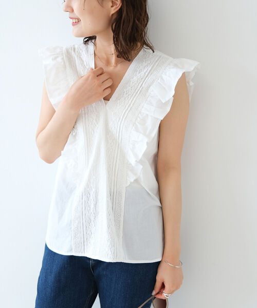 B:MING by BEAMS（ビーミングバイビームス）の「B:MING by BEAMS / レースフリル ノースリーブ ブラウス（シャツ/ブラウス・レディース・グリーン系その他/ホワイト/ブラック・ONE SIZE）」の15枚目の写真