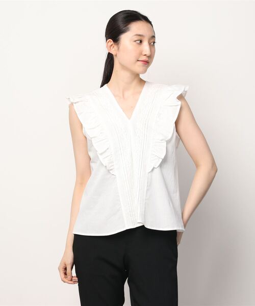 B:MING by BEAMS（ビーミングバイビームス）の「B:MING by BEAMS / レースフリル ノースリーブ ブラウス（シャツ/ブラウス・レディース・グリーン系その他/ホワイト/ブラック・ONE SIZE）」の6枚目の写真