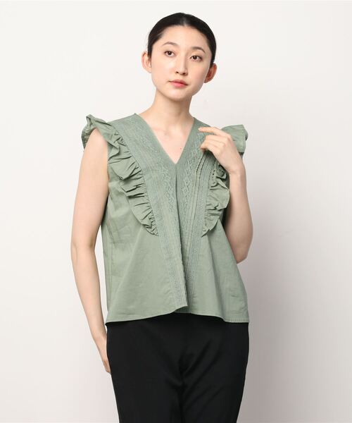 B:MING by BEAMS（ビーミングバイビームス）の「B:MING by BEAMS / レースフリル ノースリーブ ブラウス（シャツ/ブラウス・レディース・グリーン系その他/ホワイト/ブラック・ONE SIZE）」の8枚目の写真