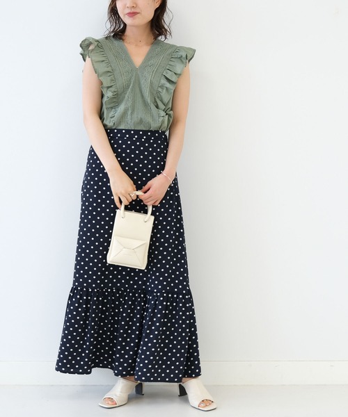 B:MING by BEAMS（ビーミングバイビームス）の「B:MING by BEAMS / レースフリル ノースリーブ ブラウス（シャツ/ブラウス・レディース・グリーン系その他/ホワイト/ブラック・ONE SIZE）」の7枚目の写真