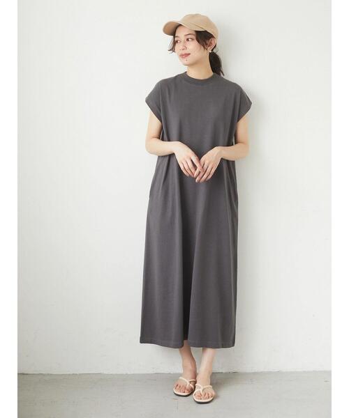 Green　Parks（グリーンパークス）の「フレンチスリーブカットワンピース＊（ワンピース・レディース・チャコールグレー/オフホワイト/カーキ・FREE）」の4枚目の写真