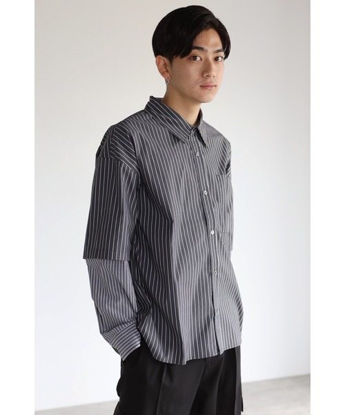 CREARE -LINO-（クレアーレリノ）の「レイヤードスリーブ ストライプオーバーシャツ<ユニセックス>（Tシャツ/カットソー・メンズ・ブラック/ブルー・M/L）」の15枚目の写真