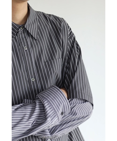 CREARE -LINO-（クレアーレリノ）の「レイヤードスリーブ ストライプオーバーシャツ<ユニセックス>（Tシャツ/カットソー・メンズ・ブラック/ブルー・M/L）」の18枚目の写真