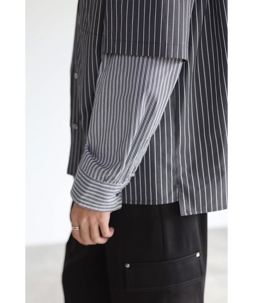 CREARE -LINO-（クレアーレリノ）の「レイヤードスリーブ ストライプオーバーシャツ<ユニセックス>（Tシャツ/カットソー・メンズ・ブラック/ブルー・M/L）」の21枚目の写真