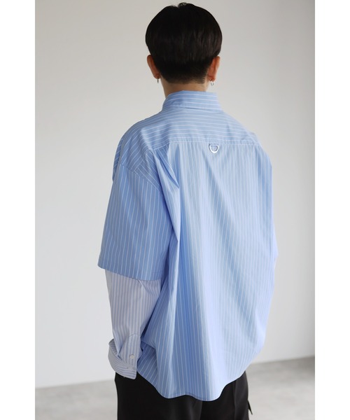 CREARE -LINO-（クレアーレリノ）の「レイヤードスリーブ ストライプオーバーシャツ<ユニセックス>（Tシャツ/カットソー・メンズ・ブラック/ブルー・M/L）」の5枚目の写真