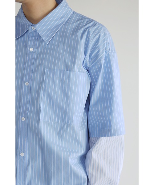 CREARE -LINO-（クレアーレリノ）の「レイヤードスリーブ ストライプオーバーシャツ<ユニセックス>（Tシャツ/カットソー・メンズ・ブラック/ブルー・M/L）」の7枚目の写真