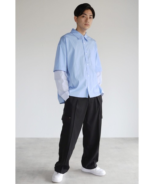 CREARE -LINO-（クレアーレリノ）の「レイヤードスリーブ ストライプオーバーシャツ<ユニセックス>（Tシャツ/カットソー・メンズ・ブラック/ブルー・M/L）」の10枚目の写真