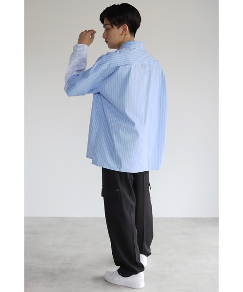 CREARE -LINO-（クレアーレリノ）の「レイヤードスリーブ ストライプオーバーシャツ<ユニセックス>（Tシャツ/カットソー・メンズ・ブラック/ブルー・M/L）」の12枚目の写真