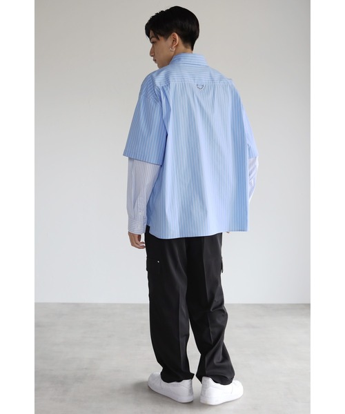 CREARE -LINO-（クレアーレリノ）の「レイヤードスリーブ ストライプオーバーシャツ<ユニセックス>（Tシャツ/カットソー・メンズ・ブラック/ブルー・M/L）」の13枚目の写真