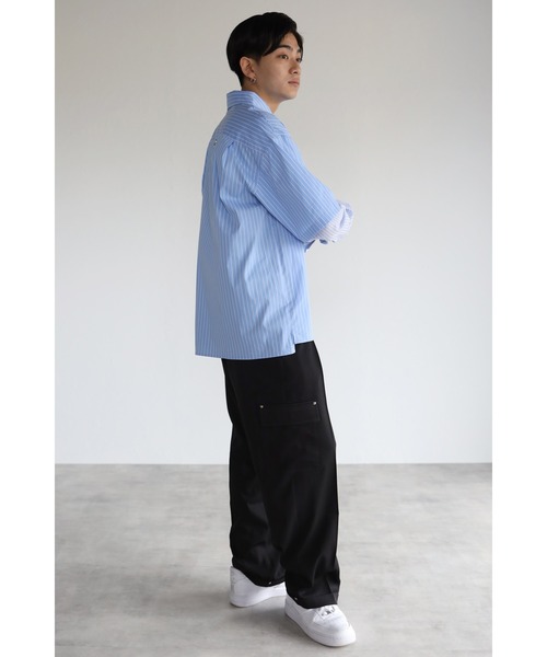 CREARE -LINO-（クレアーレリノ）の「レイヤードスリーブ ストライプオーバーシャツ<ユニセックス>（Tシャツ/カットソー・メンズ・ブラック/ブルー・M/L）」の14枚目の写真