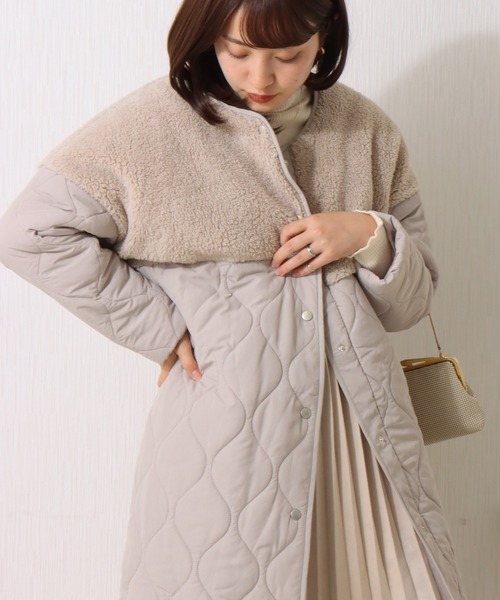 libelle more（リベル モア）の「ボアキルティングロングコート（ダウンジャケット/コート・レディース・ブラック/カーキ/キャメル/グレイッシュベージュ/モカ・M/L）」の13枚目の写真