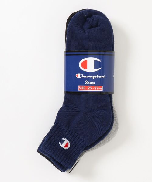 Champion（チャンピオン）の「【CHAMPION/チャンピオン】ワンポイントロゴ　クォーターソックス（靴下）　3足組　ハーフパイル仕様（ソックス/靴下・メンズ・ホワイト/ブラック/ネイビー/グレー・MEDIUM/SMALL/LARGE）」の4枚目の写真