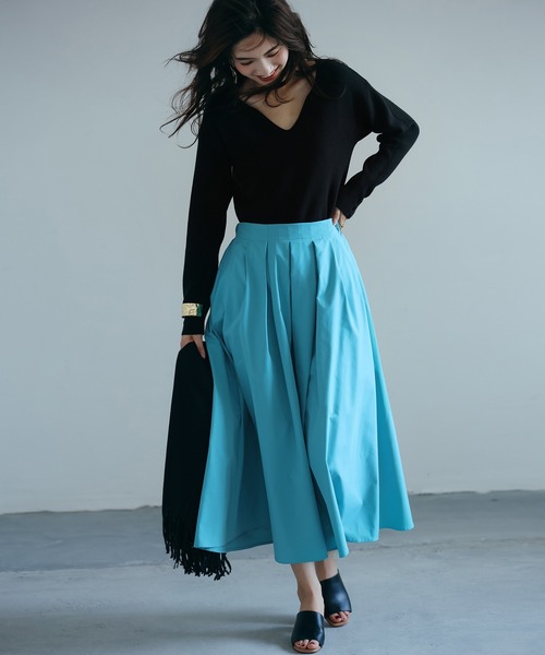 SAISON DE PAPILLON(セゾンドパピヨン)の「タックフレアスカート(スカート・レディース・ホワイト/ベージュ/ブルー/ブラック/パープル・L/S/M/XL)」の18枚目の写真