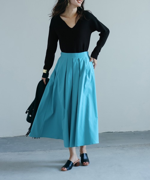 SAISON DE PAPILLON(セゾンドパピヨン)の「タックフレアスカート(スカート・レディース・ホワイト/ベージュ/ブルー/ブラック/パープル・L/S/M/XL)」の19枚目の写真