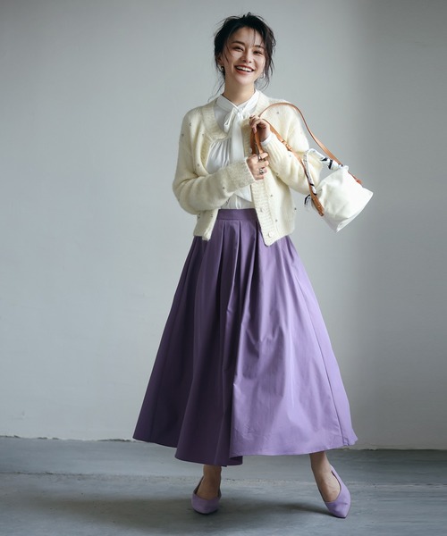 SAISON DE PAPILLON(セゾンドパピヨン)の「タックフレアスカート(スカート・レディース・ホワイト/ベージュ/ブルー/ブラック/パープル・L/S/M/XL)」の12枚目の写真