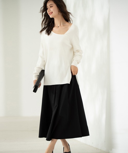 SAISON DE PAPILLON(セゾンドパピヨン)の「タックフレアスカート(スカート・レディース・ホワイト/ベージュ/ブルー/ブラック/パープル・L/S/M/XL)」の7枚目の写真