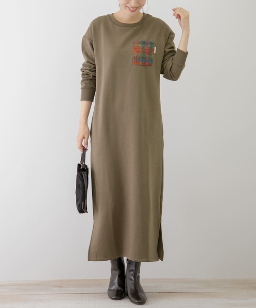 URBAN RESEARCH Sonny Label（アーバンリサーチサニーレーベル）の「【WEB限定】ハリスツイードポケット付きスウェットワンピース（ワンピース・レディース・ネイビー/ブラウン/カーキ・FREE）」の3枚目の写真