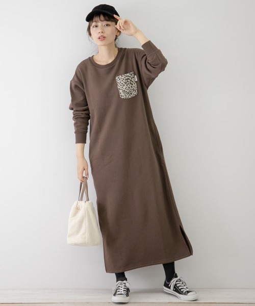 URBAN RESEARCH Sonny Label（アーバンリサーチサニーレーベル）の「【WEB限定】ハリスツイードポケット付きスウェットワンピース（ワンピース・レディース・ネイビー/ブラウン/カーキ・FREE）」の6枚目の写真