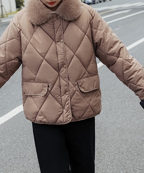 FRP（エフアールピー）の「YUGA フェイクムートン　ボア　キルティング　ジャケットコート（ダウンジャケット/コート・レディース・ブラック/キャメル/オフホワイト・L/M/XL）」の7枚目の写真