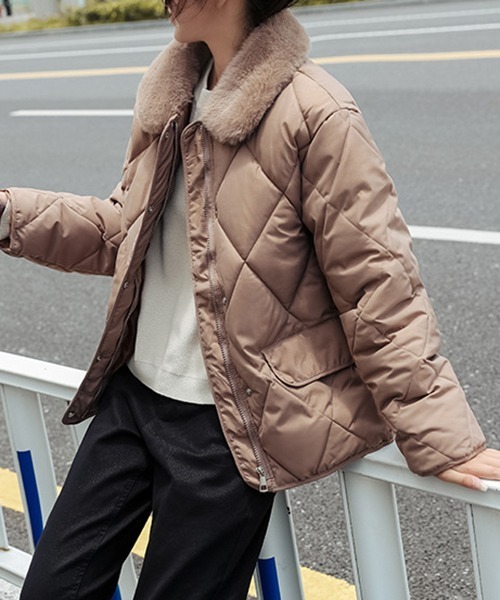 FRP（エフアールピー）の「YUGA フェイクムートン　ボア　キルティング　ジャケットコート（ダウンジャケット/コート・レディース・ブラック/キャメル/オフホワイト・L/M/XL）」の18枚目の写真