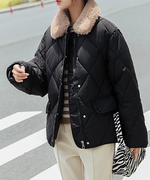 FRP（エフアールピー）の「YUGA フェイクムートン　ボア　キルティング　ジャケットコート（ダウンジャケット/コート・レディース・ブラック/キャメル/オフホワイト・L/M/XL）」の5枚目の写真