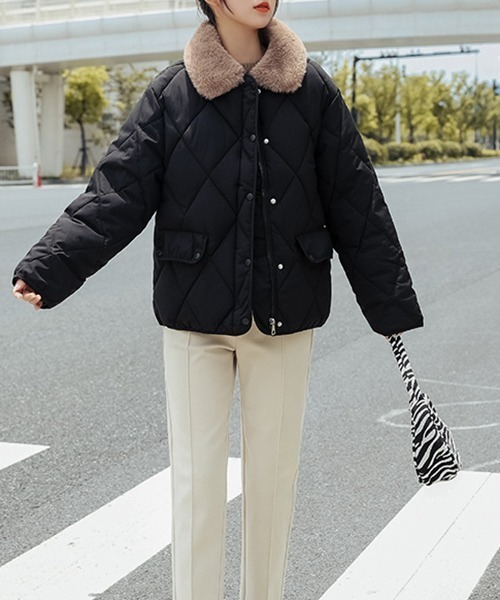 FRP（エフアールピー）の「YUGA フェイクムートン　ボア　キルティング　ジャケットコート（ダウンジャケット/コート・レディース・ブラック/キャメル/オフホワイト・L/M/XL）」の15枚目の写真