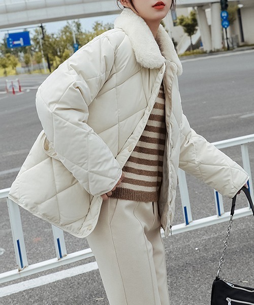 FRP（エフアールピー）の「YUGA フェイクムートン　ボア　キルティング　ジャケットコート（ダウンジャケット/コート・レディース・ブラック/キャメル/オフホワイト・L/M/XL）」の12枚目の写真