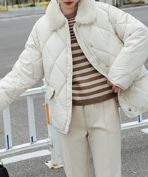 FRP（エフアールピー）の「YUGA フェイクムートン　ボア　キルティング　ジャケットコート（ダウンジャケット/コート・レディース・ブラック/キャメル/オフホワイト・L/M/XL）」の16枚目の写真