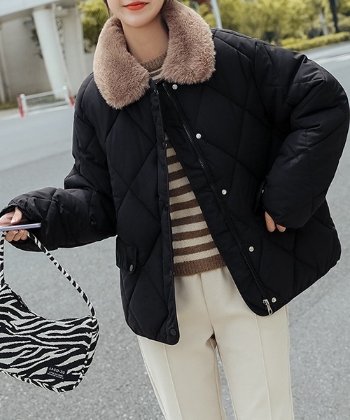 FRP（エフアールピー）の「YUGA フェイクムートン　ボア　キルティング　ジャケットコート（ダウンジャケット/コート・レディース・ブラック/キャメル/オフホワイト・L/M/XL）」の4枚目の写真