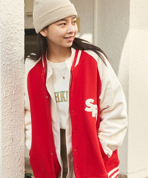 SPOC STORE（スポックストア）の「【SPOC STORE】サガラワッペン/ラグランスウェットスタジャン（スタジャン・レディース・ブラック/ネイビー/レッド/グリーン・M/L）」の16枚目の写真