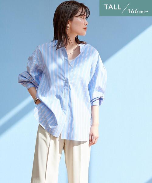 【WEB限定】［TALL/H166㎝～］コットンシルクバンドカラーシャツ