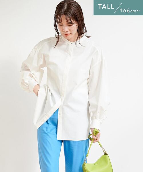 【WEB限定】［TALL/H166㎝～］コットンシルクバンドカラーシャツ