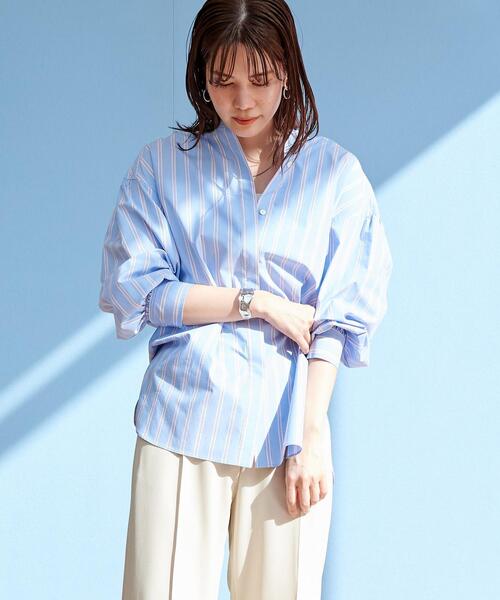 【WEB限定】［TALL/H166㎝～］コットンシルクバンドカラーシャツ